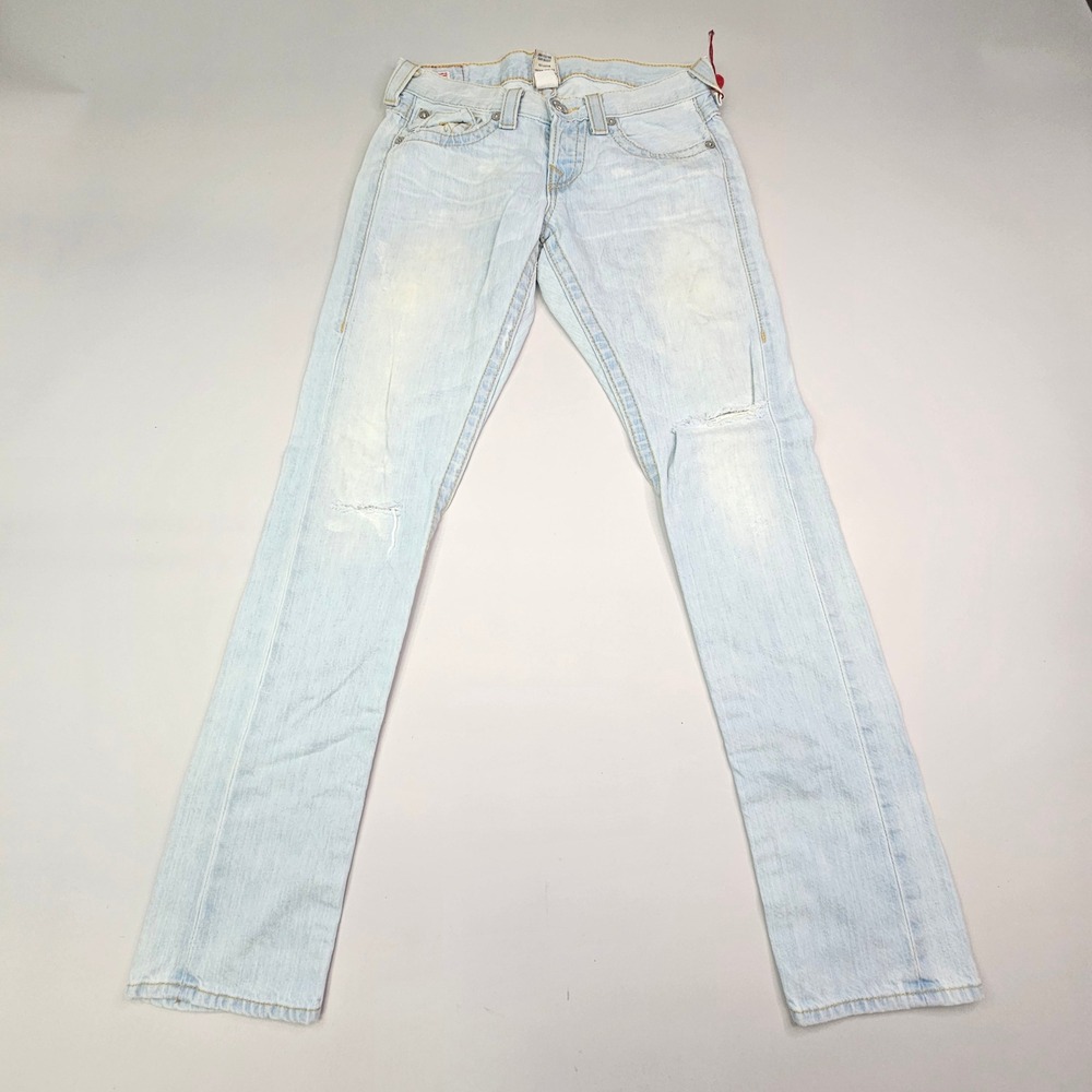 True Religion Ricky Super T Jeans Mens 24 Light Wash Blue Distressed Straight